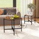 Round coffee table set of 2 in rustic brown with heavy-duty metal frame, ideal for living room or balcony use.