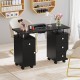 Black manicure table with electric dust collector, 4 drawers, and rolling wheels for a tidy workspace.