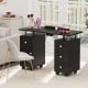 Manicure table in black with electric dust collector, 4 drawers, and rolling wheels for a tidy workspace.