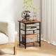Rustic brown 3-tier end table with metal frame, adjustable shelves, and space-saving design for versatile storage.