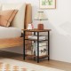 Rustic brown 3-tier end table with sturdy metal frame and adjustable mesh shelves, ideal for books and decorative items.