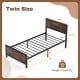 Twin size metal bed frame with rustic wood grain headboard, sturdy slats, and 11" under-bed storage for organization.