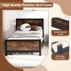 Twin size metal bed frame with rustic wood grain, sturdy support legs, and anti-slip foot pads for stability and style.
