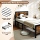 Twin size metal bed frame with rustic wood grain, sturdy support legs, and powder-coated metal slats for reliable.