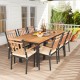 9-piece patio dining set featuring a spacious acacia wood table and 8 comfortable armchairs for outdoor gatherings.