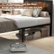 Twin size metal bed frame with rustic wood grain, featuring 11" under-bed storage space for organization.