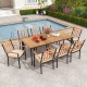 9-piece patio dining set featuring a spacious acacia wood tabletop and 8 comfortable armchairs, perfect for outdoor.