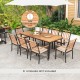 9-piece patio dining set featuring a spacious acacia wood tabletop and 8 wooden armchairs, perfect for outdoor.