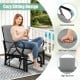 Patio glider rocking chair with gray thick cushion and curved armrest, perfect for outdoor relaxation.