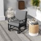 Single gray patio glider rocking chair with thick cushion and stylish curved armrests, ideal for outdoor comfort.