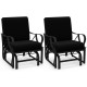 Patio glider rocking chairs with thick cushions and curved armrests, designed for comfortable outdoor relaxation.