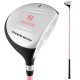 Junior #3 fairway wood golf club in pink with aluminum alloy head and fiberglass shaft, ideal for kids ages 11-14.
