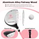 Junior #3 fairway wood golf club in pink, featuring aluminum alloy head, fiberglass shaft, and alignment aid for kids.