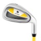 Individual gold club for kids with fiberglass shaft, aluminum alloy head, and yellow accents for improved control and.