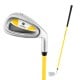 Individual yellow golf club for kids with fiberglass shaft, aluminum alloy head, and matching headcover for protection.