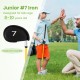 Junior #7 iron golf club for kids aged 8-10, featuring a fiberglass shaft and included headcover for protection.