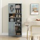 Tall gray bathroom cabinet with acrylic doors, featuring 2 cabinets and 3 adjustable shelves for versatile storage.