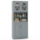 Tall gray bathroom cabinet with acrylic doors, featuring 2 cabinets and 3 adjustable open shelves for versatile storage.
