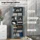 Tall gray bathroom cabinet with acrylic doors, highlighting 3 open shelves for easy organization of bathroom essentials.