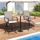 Two gray 360 rotating bar stools with armrests beside a round table, perfect for patio or poolside relaxation.