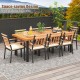 9-piece patio dining set featuring a 39.5-inch acacia wood table with umbrella hole and space-saving design for outdoor.