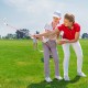 Junior #7 iron for kids with fiberglass shaft, pink headcover, designed for ages 8-14, improving golf skills.