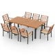 9-piece patio dining set featuring a 39.5-inch acacia wood table and 8 cushioned chairs, perfect for outdoor gatherings.