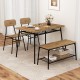 4-piece dining table set featuring a brown veneered MDF tabletop, metal frame, and space-saving design with bench and.