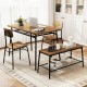 4-piece dining table set featuring a brown veneered MDF tabletop, metal frame, and space-saving bench with two chairs.