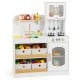 Kids kitchen playset in white with realistic stove, sink, and storage drawers, perfect for imaginative cooking fun.