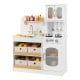 Kids kitchen playset in white with cooking accessories, sink, and storage drawers for imaginative play and organization.