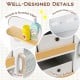 Kids kitchen playset detail showing convenient handles, protective baffles, and smooth rounded edges for safety.