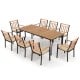 9-piece patio dining set featuring a 35.5-inch acacia wood table and 8 ergonomic chairs with cushions for outdoor.