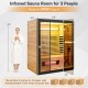 Infrared wooden sauna room for 3 people with RGB lighting, Himalayan salt blocks, and dual heating system for.