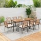 9-piece patio dining set featuring a 35.5-inch acacia wood table and 8 cushioned chairs, perfect for outdoor gatherings.