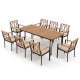 Elegant 9-piece patio dining set with a spacious acacia wood table and ergonomic chairs, perfect for outdoor dining.