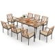 Side view of the 9-piece patio dining set highlighting the stylish acacia wood table and comfortable cushioned chairs.