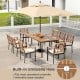 9-piece patio dining set featuring a 35.5-inch acacia wood table with a built-in umbrella hole and cushioned chairs.