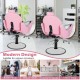 Pink 360° swivel reclining salon chair with adjustable height and backrest, ideal for beauty salons and barber shops.
