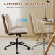 Armless home office chair with rocking backrest, adjustable height, and comfortable boucle cushion for space-saving.