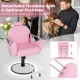Pink 360° swivel reclining salon chair with detachable headrest, adjustable height, and sturdy metal frame for.