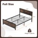 Full-size metal bed frame showcasing powder-coated slats, sturdy legs, and dimensions for convenient mattress placement.