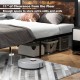 Full-size metal bed frame with rustic wood grain and 11" under-bed storage for organized belongings.