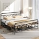 King size platform bed with high headboard, metal slats, and modern design, perfect for stable sleeping and storage.