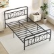 Full-size platform bed with high headboard, metal slats, and modern graphic design for stable sleeping and storage.