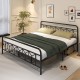 King size platform bed with high headboard, featuring metal slats and spacious storage underneath for modern bedrooms.