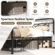 Full-size platform bed with high headboard, spacious bottom space for storage, and snap lock metal slats for easy setup.
