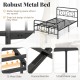 Full-size platform bed with high headboard, robust metal slats, and 5 extra legs for enhanced stability and storage.