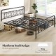 King size platform bed with high headboard, metal slats, and modern design, no box spring needed for convenience.