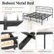 King size platform bed featuring a high headboard, snap lock metal slats, and 12 metal slats for stability.